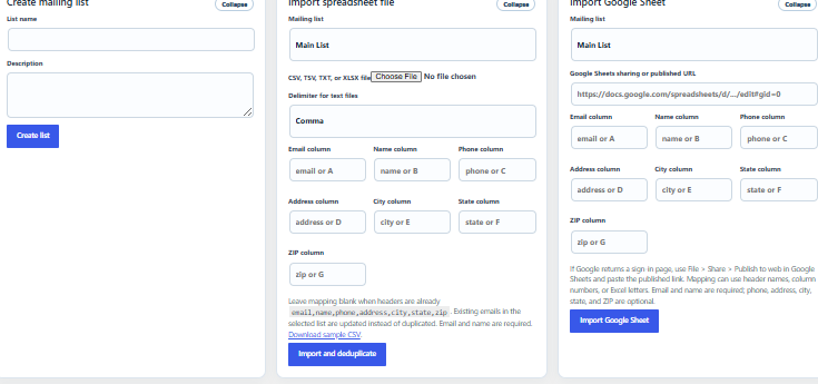 MyKale Mail list management screen