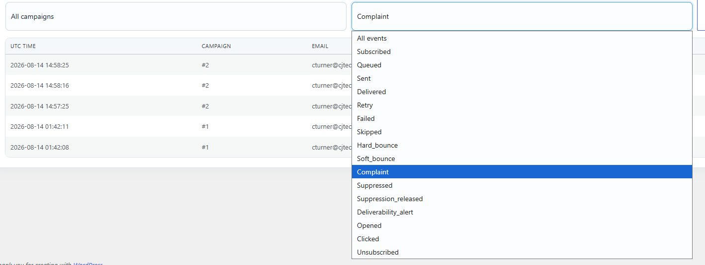 Tracking filter dropdown